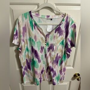 Yarn & Sea Short Sleeve Watercolor Top Size XL NWT
